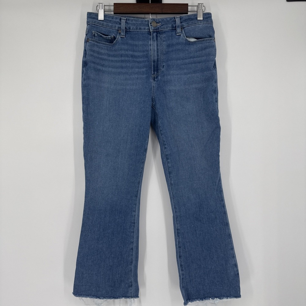 Paige Rory Crop Flare Mid Rise Slim Stretch Raw Hem Womens 29 Jean Downtown Girl